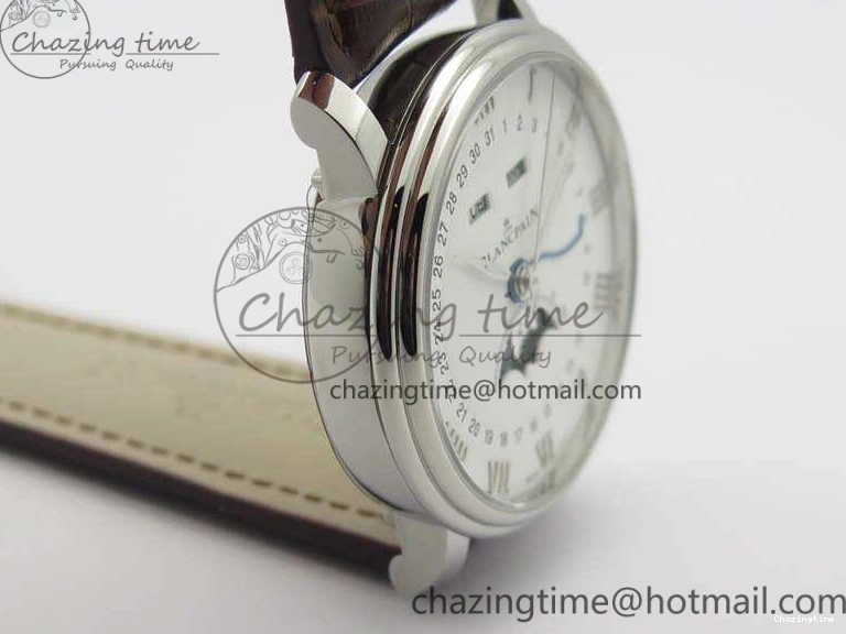 0416 FreshLook Villeret 6654 SS Complicated Function OMF 1:1 Best Edition White Dial On Brown Leather Strap A 8119